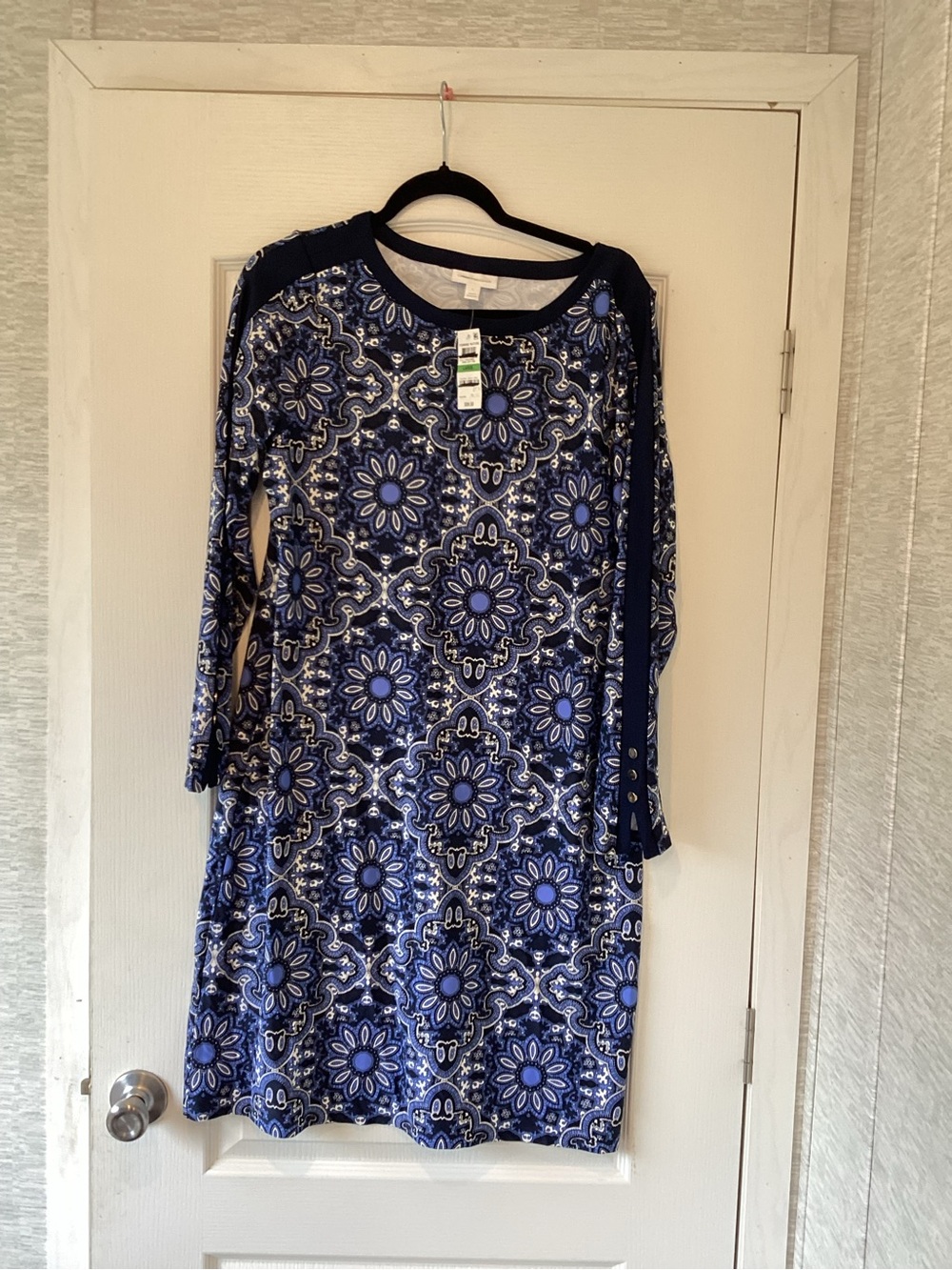 Charter Club Blue Printed Maxi Dress with Medallion Pattern L BNWT